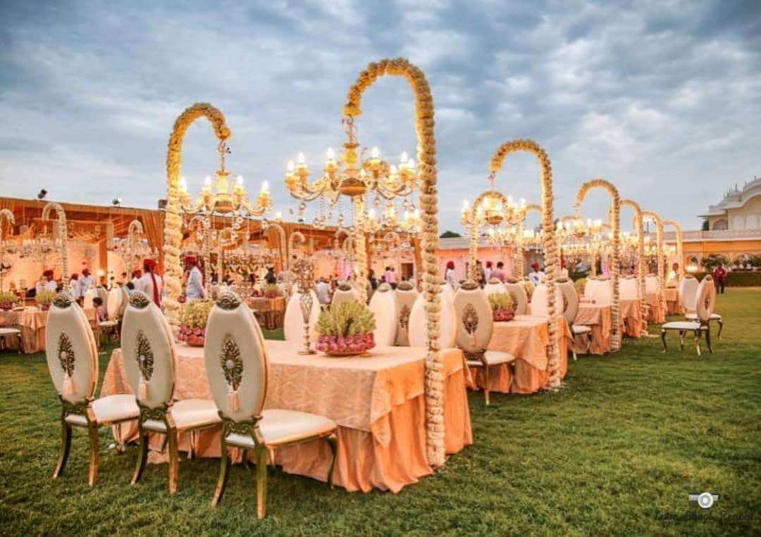 Heritage mansion with a floral wedding aisle