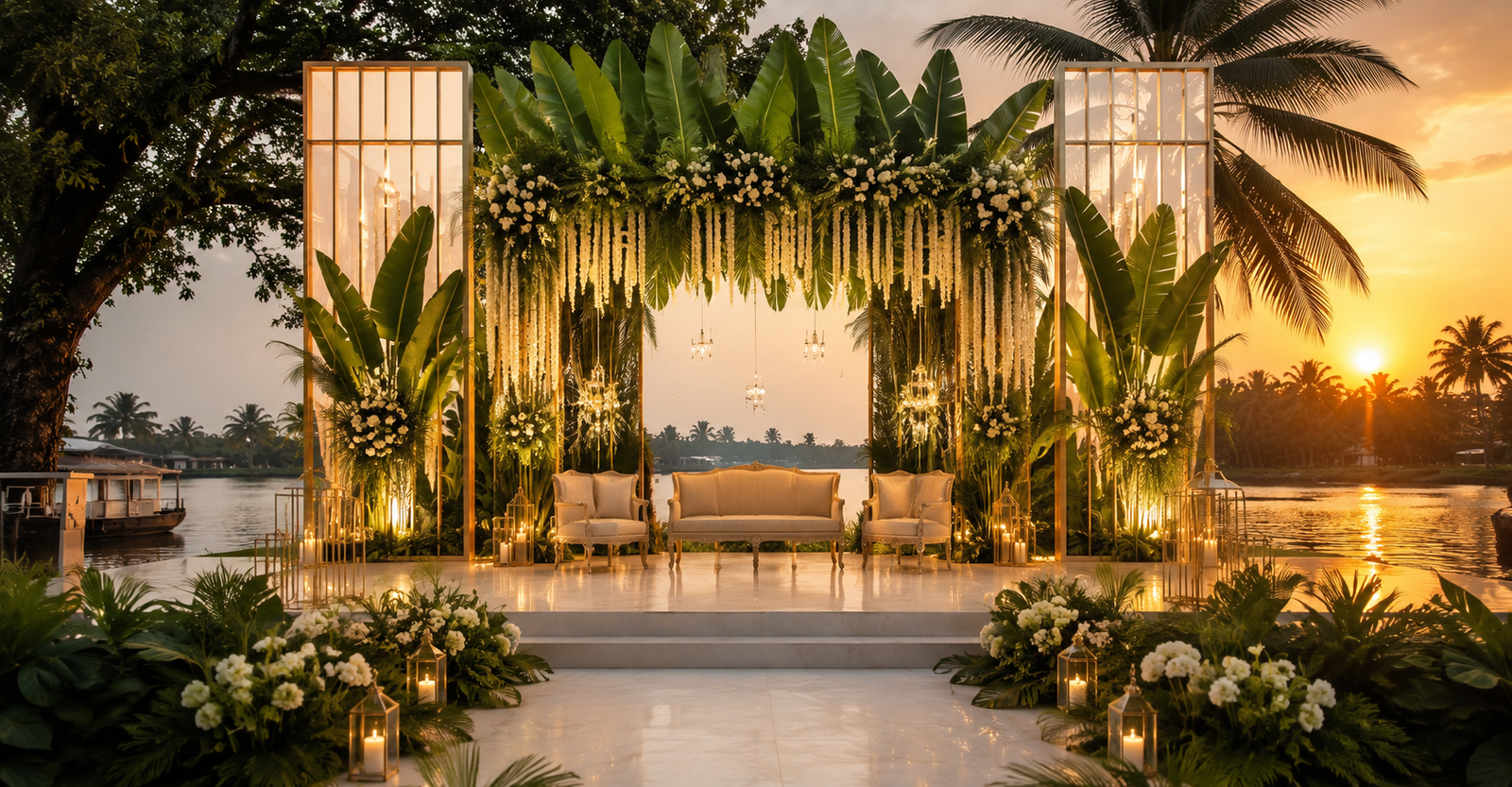 Luxury Kerala wedding stage and floral wedding décor by Impresario in Kochi